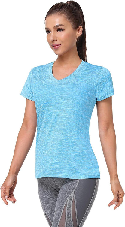 5-Pack Women's Short Sleeve Moisture-Wicking V-Neck Dry Fit T-Shirts