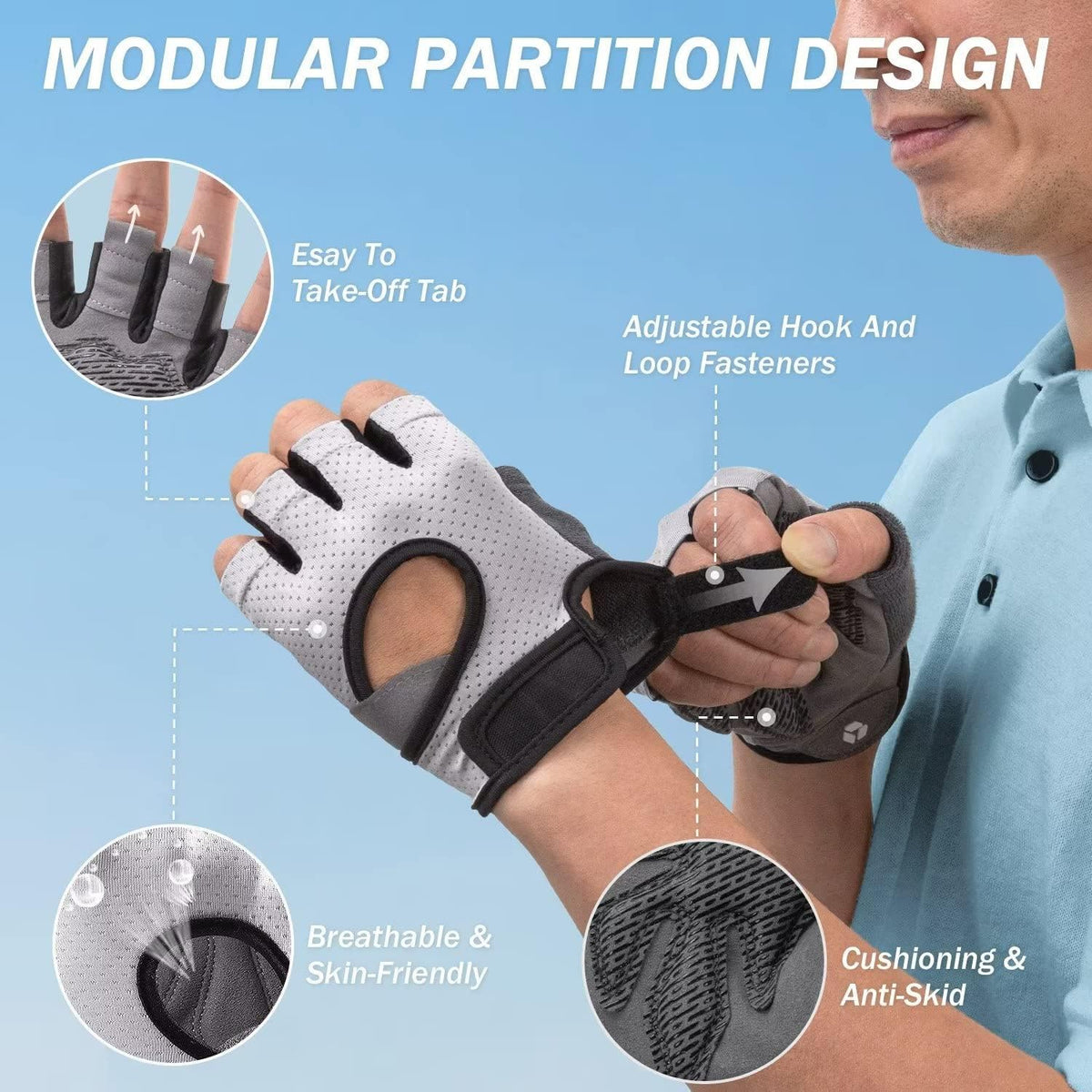 Freedom Workout Gloves - Knuckle Weightlifting Short Fingerless Gloves with Curved Open Back for Powerlifting and Gym Use for Men and Women