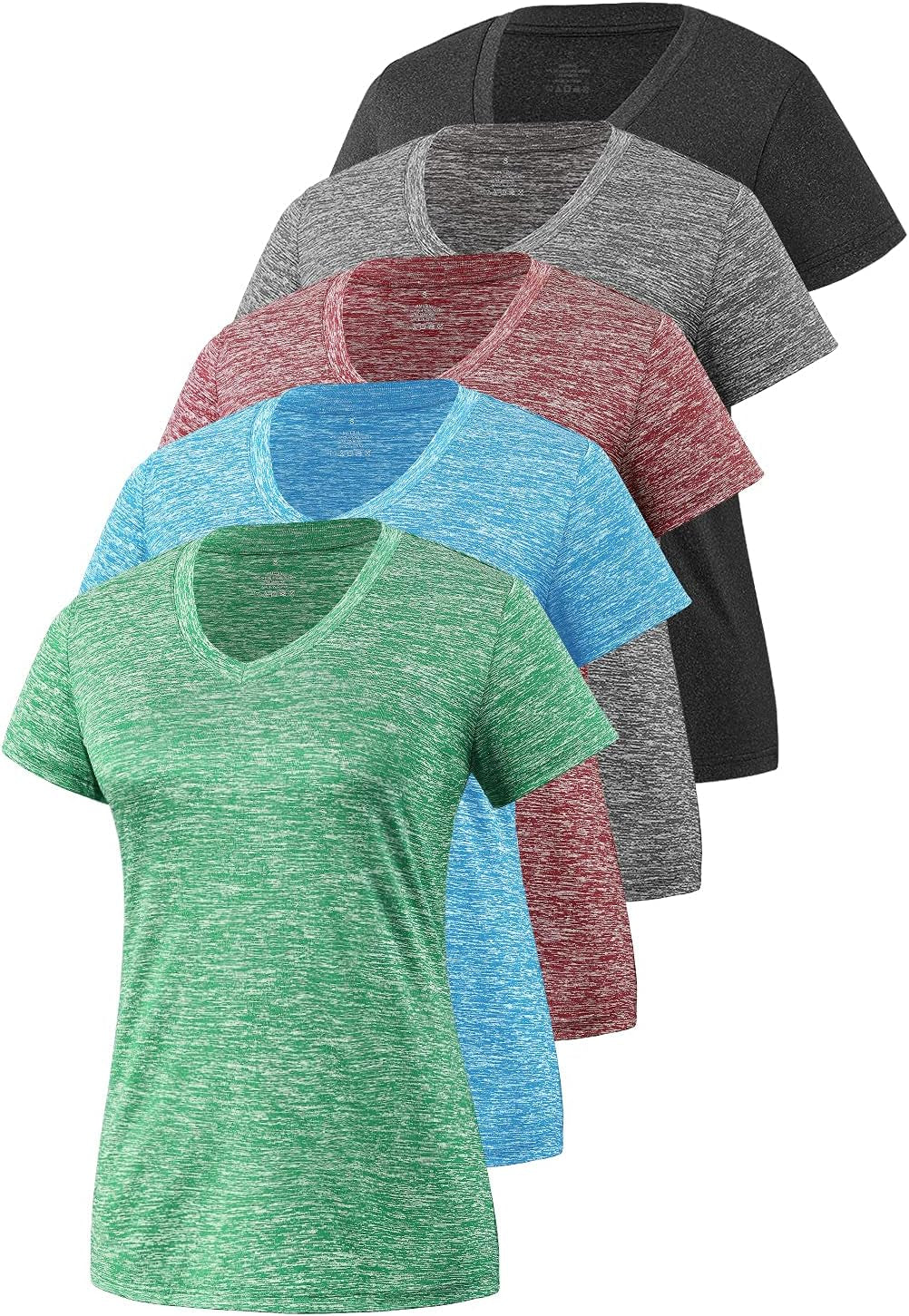 5-Pack Women's Short Sleeve Moisture-Wicking V-Neck Dry Fit T-Shirts