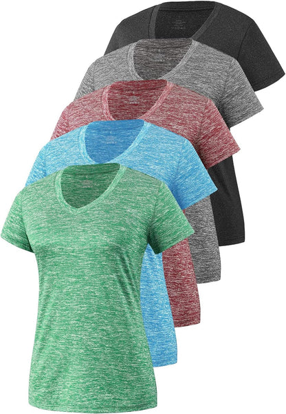5-Pack Women's Short Sleeve Moisture-Wicking V-Neck Dry Fit T-Shirts